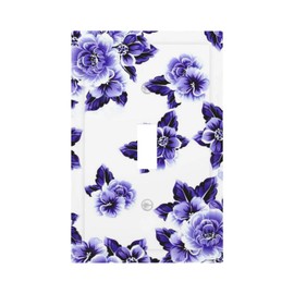 Purple Blue White Flower Single Toggle Light Switch Cover 1 Set Wall Plate Decorative Switch Plate Electrical Panel for Farmhouse Bedroom Living Bathroom Decor