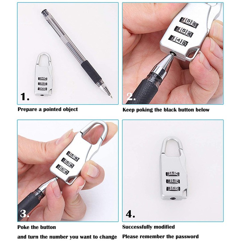 LATRAT 4 Pieces Combination Lock 3 Digit Combination Lock Zinc
