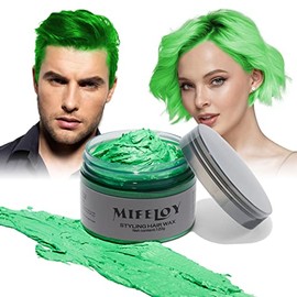 Cera Temporal Verde para El Cabello Color 4.23Oz, Tinte Crema de Peinado Natural Instantáneo, Barro Colorante Desechable para Hombres Mujeres Jóvenes, Pomadas de Peinado Lavables, Fiesta Cospl