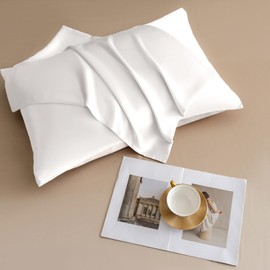 THXSILK 100% Mulberry Silk Pillowcase with Cotton Underside, Silk Pillowcase for Hair and Skin, Standard Size Grade 6A+ Mulberry Silk, Soft Breathable Pillow Cover with Zipper, 1 Pack (White,Standard)