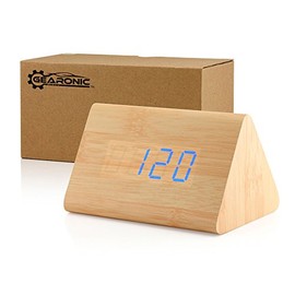 GEARONIC TM Modern Triangle Wood Clock Digital LED Wooden Alarm Clocks Digital Desk Thermometer Classical Timer Calendar - Bamboo