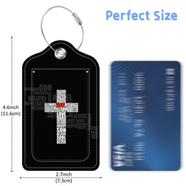 Luggage Tags for Suitcase Cross of Christian Words 2 PCS Leather Travel Cruise Luggage Tag with Stainless Steel Loop Name ID Label Privacy Cover for Women Men Travel Bag Labels Set