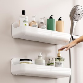 ANRUI Shower Caddy, 2 Pack Plastic Adhesive Shelves for Wall, No Drilling Hang Shower Storage, Shower Caddies Organizer, Bathroom Shelf Organizer for Bathroom, Kitchen, Cabinet Door- White