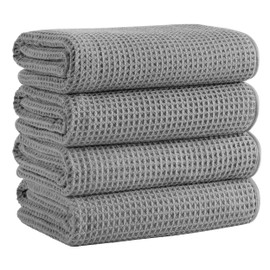 MICROFI Microfiber Waffle Bath Towels, 4 Pieces, Soft, Absorbent, Fast Drying, Lint Free (Gray)