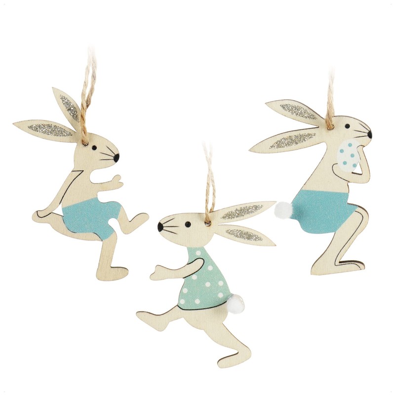com-four® 6 x Decorative Hangers Rabbit - Wooden Easter Decoration