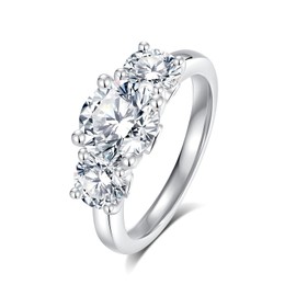 Moissanite Engagement Rings for Women, D Color VVS1 3.4cttw round cut three stone 18K White Gold Plated S925 Sterling Silver blue Moissanite promise anniversary Rings,Valentine's Day Gift (7)