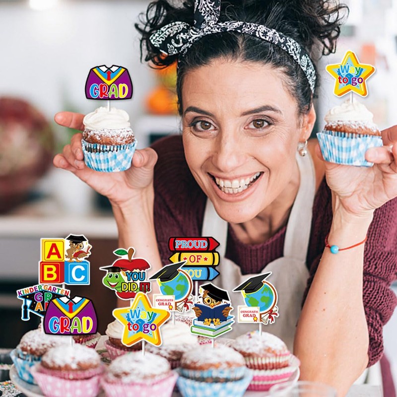 24Pcs Kindergarten Graduation Cupcake Toppers Preschool Graduated Cupcake Picks for