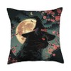Spooky Black Cat with Witch Hat and Sakura Design Throw