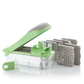 InnovaGoods - 7-in-1 Vegetable Slicer Mandolin and Grater with Accessories, Multifunctional, Non-Slip Feet, Stainless Steel, Green, 27.5 x 8.5 x 11.5 cm