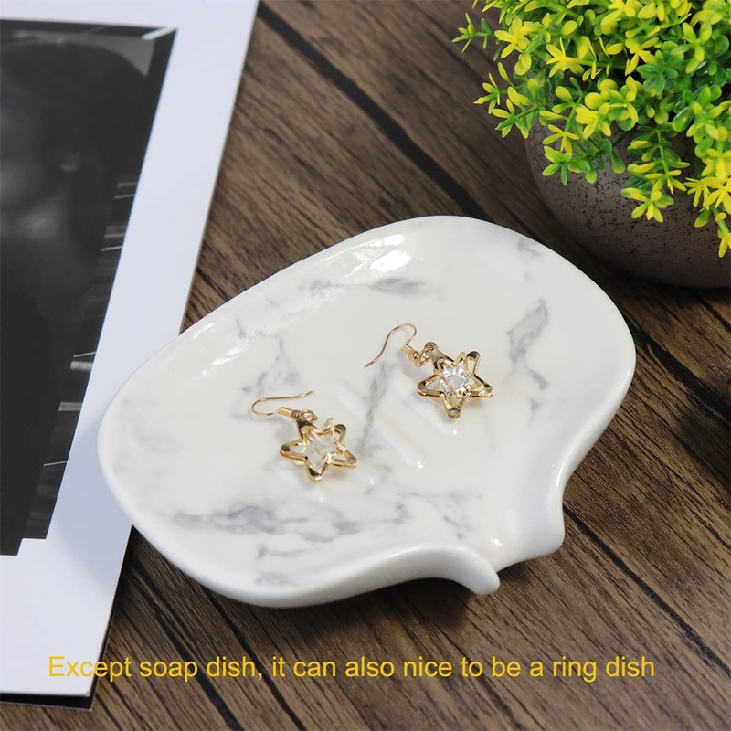 Soap Dish with Drain Ceramic Marble Soap Holder Soap Saver