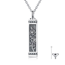 PROESS Rose Urn Necklace for Ashes 925 Sterling Silver June Birth Month Flower Cremation Necklace Ashes Keepsake Jewelry for Women Men