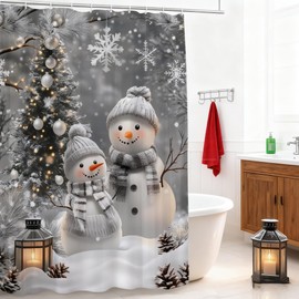 JONSEQIN Merry Christmas Snowman Shower Curtain, Grey, 70x70 inch