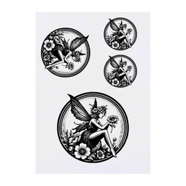 4 x 'Fairy with a Flower' Temporary Tattoos - Water Resistant, Skin-Safe, Non-Toxic Transfers, Mixed Sizes (TO00070290)