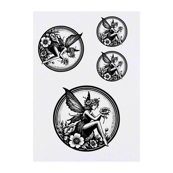 4 x 'Fairy with a Flower' Temporary Tattoos - Water
