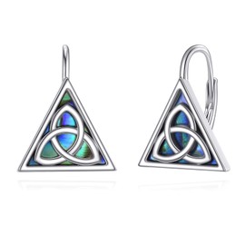 Celtic Earrings Women's 925 Sterling Silver Celtic Knot Hoop Earrings Abalone Shell Jewellery Gift, Sterling Silver, Abalone