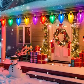 Minetom 2 Pack Super Jumbo Christmas String Lights or Pathway Marker Lights, Outdoor Xmas Decorations, 11Ft 5 LED Jumbo C9 Hanging Light Waterproof Lawn Dec for Holiday Home Tree Roof Yard, Multicolor