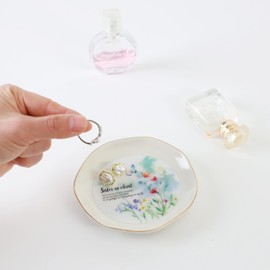 HOME SMILE Sister in Christ Jewelry Ring Dish Tray with Dynamic Butterfly Pattern Shifts,We May Not Be Sisters by Blood But We are Sisters in Christ,Best Friend Soul Sister Birthday Wedding Gifts