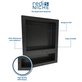 Tile Redi USA RNT1620D-14 Niche Triple Recessed Shower Shelf, Three Shelves, 34" H X 16" W, Black