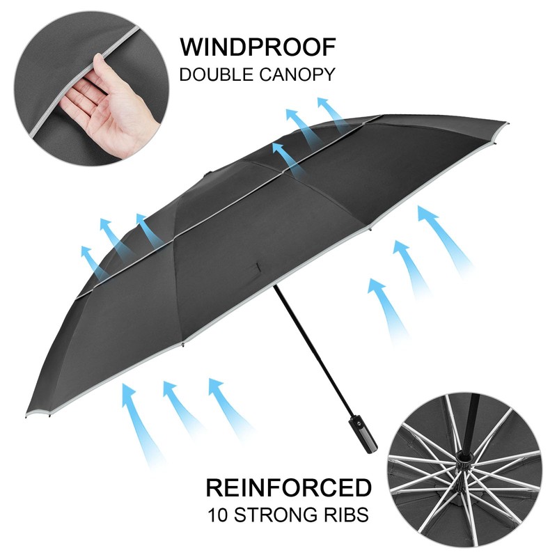 G4Free 62 Inch Windproof Inverted Umbrella with Reflective Stripe Large