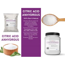 4 oz. Citric Acid - ANHYDROUS I Fine Granules I 100% Natural I Food Grade Lemon Salt I Flavoring agent I Non-GMO I FCC/USP I Grade A I Great for Cheese Making, Good for Bath Bombs, Kosher, Sour Salt in Bulk, Cleaning, Bath Bomb and Soapmaking.