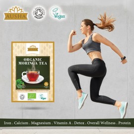 Ausha Organic Moringa Tea Bags - 40 Tea Bags - Caffeine Free - Certified Organic - Immunity, Energy, Cleanse - Sustainable Packaging - Source of Vitamins and Minerals
