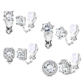 YADOCA 4 Pairs Silver Rose Gold Clip Earrings for Women Girls Cubic Zirconia Stud Ear Clips Hypoallergenic Non Pierced Clip On Earrings Fashion Jewelry Gift