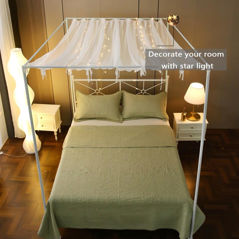 WANFASO Pleated White Sheer Canopy Bed Curtains for Top of