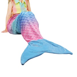 Catalonia Classy Mermaid Tail Blanket, Soft Warm Plush Fleece Sleeping Bag Snuggle Blanket for Teens 155 x 48 cm (61" x 19") Rainbow Ombre, Fish Scale Pattern