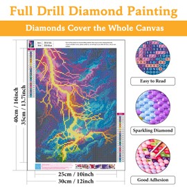 Diamond Art Kits for Adults Lightning, DIY 5D Diamond Painting Kit for Beginners Thunder, Full Round Drill Gem Art Dots for Adults, Perfect for Home Wall Decor 12X16 Inch