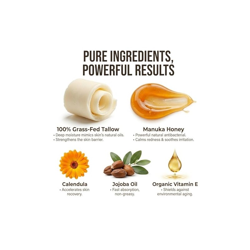 Beef Tallow Balm for Face & Skin – Manuka Honey,