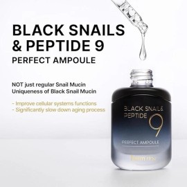 FarmStay Black Snail & Peptide9 Ampoule – Korean Skin Care Snail Mucin Serum for Repair, Firming & Glow