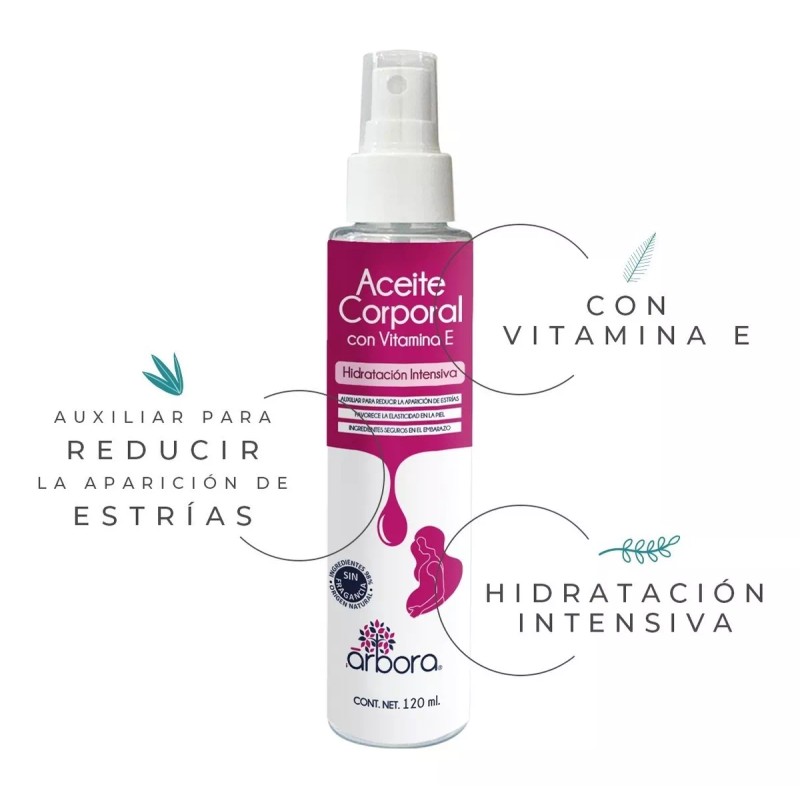 Arbora Antiestrías Aceite Hidratante Vitamina E + Agua De Rosas