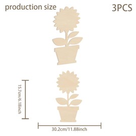 BENECREAT 3 x 30.2 x 15.7 cm Sunflower Pot Wooden Cut-Outs, Unfinished Wooden Sunflower Pot Shape Cutout Wooden Sunflower Ornament Discs for Autumn Decoration and DIY Crafts