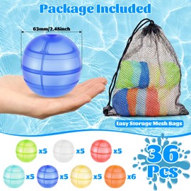 Reusable Silicone Water Balloons - 36Pcs Dual-Opening Silicone Water Bombs for Kids & Adults, Quick Fill Refillable Splash Balls Summer Pool Toys for Outdoor Backyard Beach Pool Fun Games Supplies
