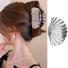 FRUZJAY Shell Hair Clips for Thick Thin Hair, Silver Metal Hair Claw Clips Beach Holiday Hair Jaw Clamp Large Strong Hold Catch Clip Seashell Hairpin Summer Sea Styling Accessories for Women