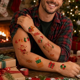 120 Pcs Christmas Temporary Tattoos for Kids, Christmas Santa Xmas Tree Gingerbread Man Snowman Stocking Stuffers Themed Fake Tattoo Stickers For Boys Girls Body Art Decor Birthday Party Favors Q1221