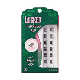 WICKED X imPRESS Press On Self Adhesive Eyelashes, ‘Some of Us Are Different’, 12 Lash Clusters, 8mm-10mm, Natural Volume, Silver Glitter, Pink & Green Mini Applicator