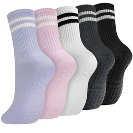 flintronic Stoppersocken Damen, 5 Paar Yoga Socken Rutschfeste für Damen, Antirutschsocken für Ballett, Socken mit Noppen für Pilates, Yoga, Fitness, 34-40