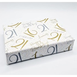 2 Sheets 21st Happy Birthday Celebrate Hooray White Gold Silver Unisex Wrapping Paper Age 21 Birthday Male Female Giftwrap (PA)
