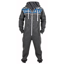 Skylinewears Unisex Adult Onesie One-Piece Pajama Jumpsuits Long Sleeve Playsuit with Hood, Non Footed Pajama for Men & Women Heaven Aztec Charcoal L
