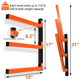 Thanaddo 3-Level Lumber Storage Heavy Duty Metal Wall Mount, Wood Tool Box Organizer Rack, Workshop Indoor & Outdoor (4 Pack)