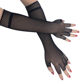 Women's Long Fishnet Gloves, 1 Pair Pierced Nylon Half Finger Mesh Gloves Funky Retro Elegant Stretchy Opera Evening Party 1920s Glove for 80s Party Dance Disco Cosplay Costume Parties Supplies