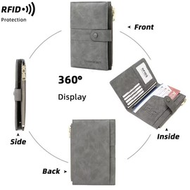 Mudono Passport and Card Holder for Women RFID Blocking Card Case Slim Travel Wallet Change Purse with Vaccine Card Slot