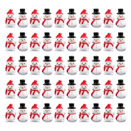 50pcs Mini Resin Snowman, Miniature Christmas Snowman with Hat Mini Snowman Figures Tiny Small Snowman Figurines Mini Christmas Ornaments for Micro Landscape Home Garden Decor (Style 1)