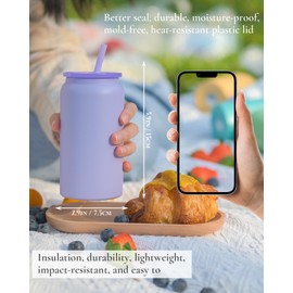 UIRZOTN Glass Cups with Lids and Straws, 16oz Stainless Steels Cups, Beer Cups, Iced Coffee Cups, Smoothie Cups, Drinking Cups, Purple (Textured Matte Finish, Not Sublimatable)