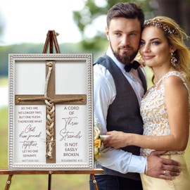 Musgsfbbs A Cord of Three Strands Wedding Ceremony Sign 16×22 in – Unity Rope Cross Braid for Wedding Unity Ideas with Bible Verses, Rustic Farmhouse Marriage Sign for Couples, Christians
