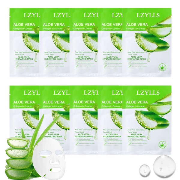 LZYLLS 10PCS Aloe Vera Face Masks Skin Care Set,Hydrating Long