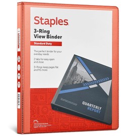 Staples Standard 1/2-Inch 3-Ring View Binder Orange