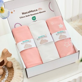 3 Pack Soft Bassinet Sheets - 33"x20" Bedside Bassinet Sheets for Baby Delight, Angelbliss, Maxi-COSI & Most Regular Size Bedside Sleeper | Breathable & Skin Friendly Bassinet Fitted Sheets for Girls