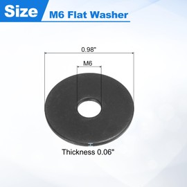 sourcing map 50Pcs M6 Fender Washers, Carbon Steel Flat Washer 25mm OD, 1.5mm Thickness, Metal Gasket for Screws and Bolts, Black Oxide
